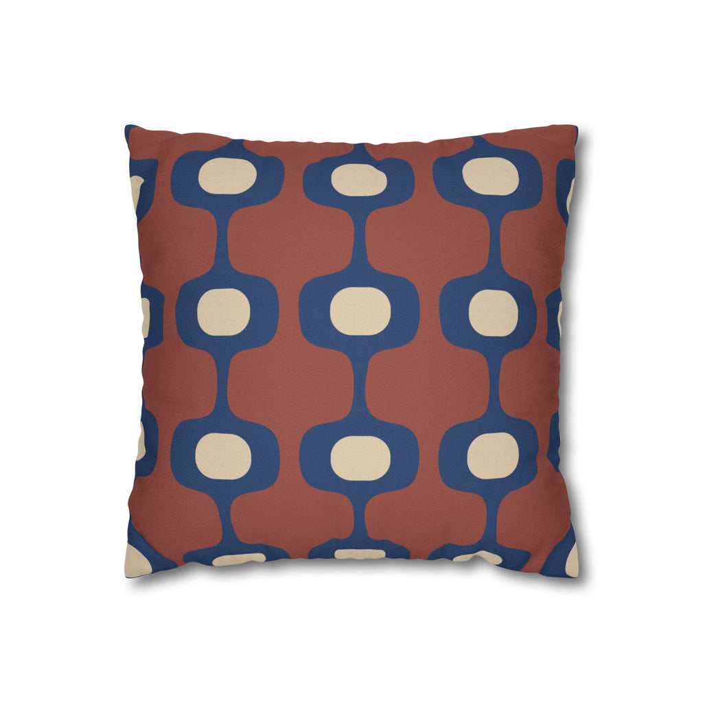 Mid-Century Geometric Repeat Square Pillowcase | Terracotta Navy Cream