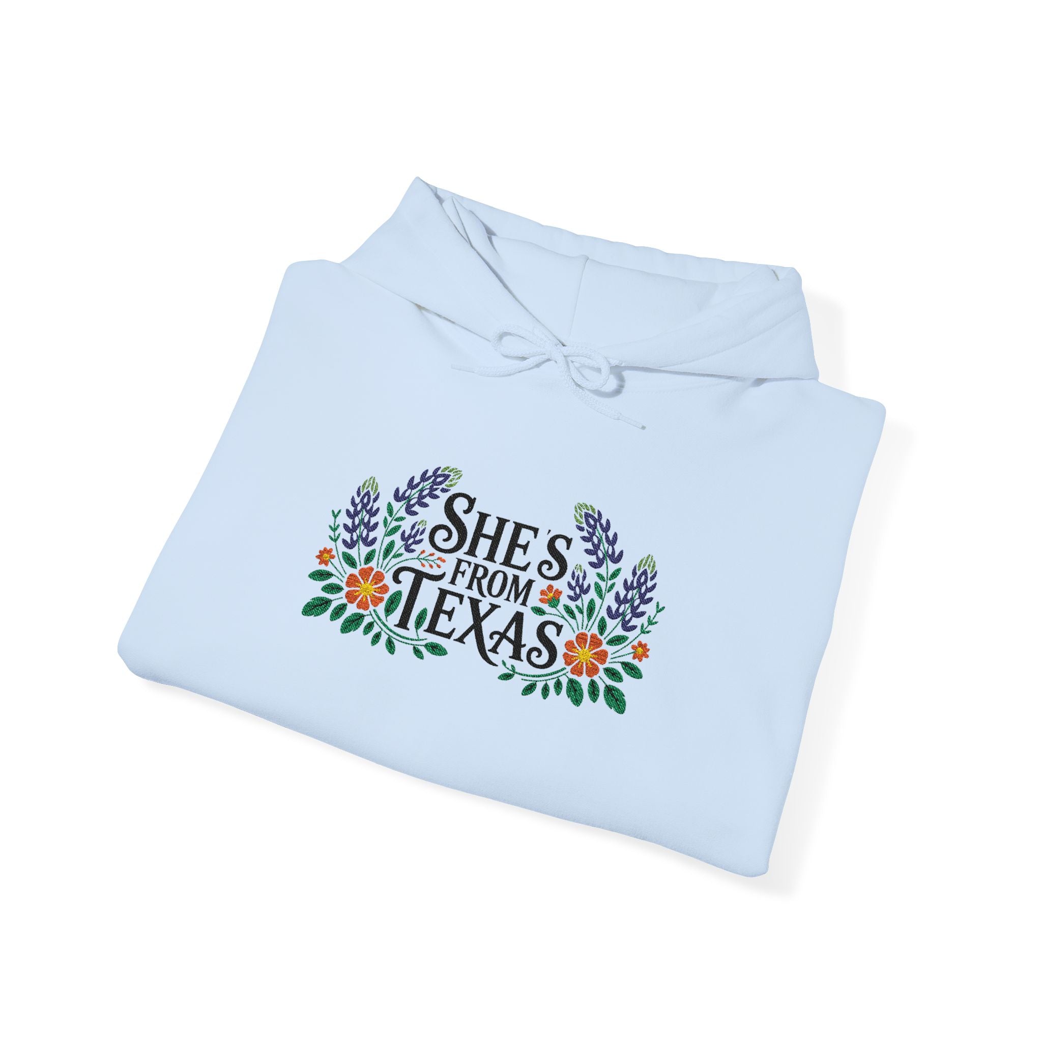 Embroidered Texas Hoodie, Shes From Texas Sweatshirt, Bluebonnet Floral Hoodie, Personalized Initial Sleeve Hoodie, Mothers Day Gift
