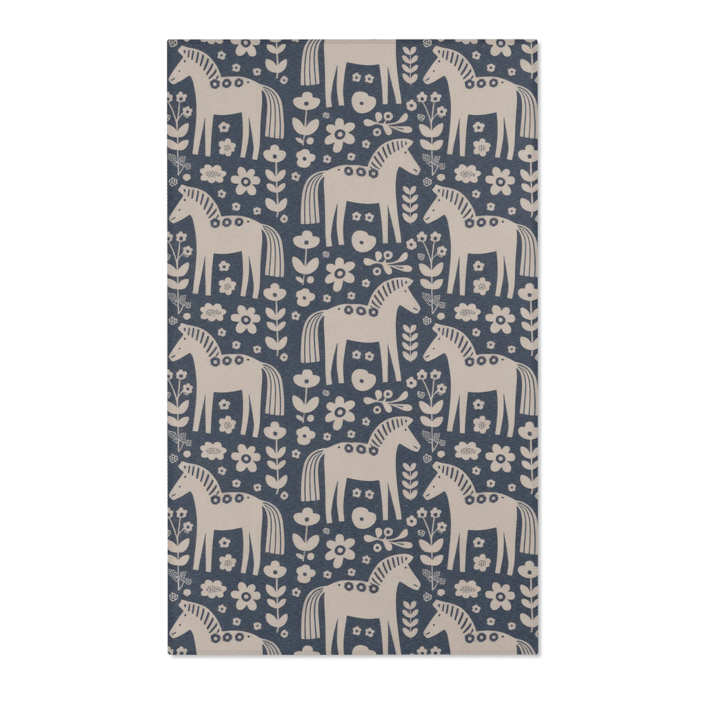 Scandinavian Dala Horse Pattern Area Rug | Folk Art Nordic Floral