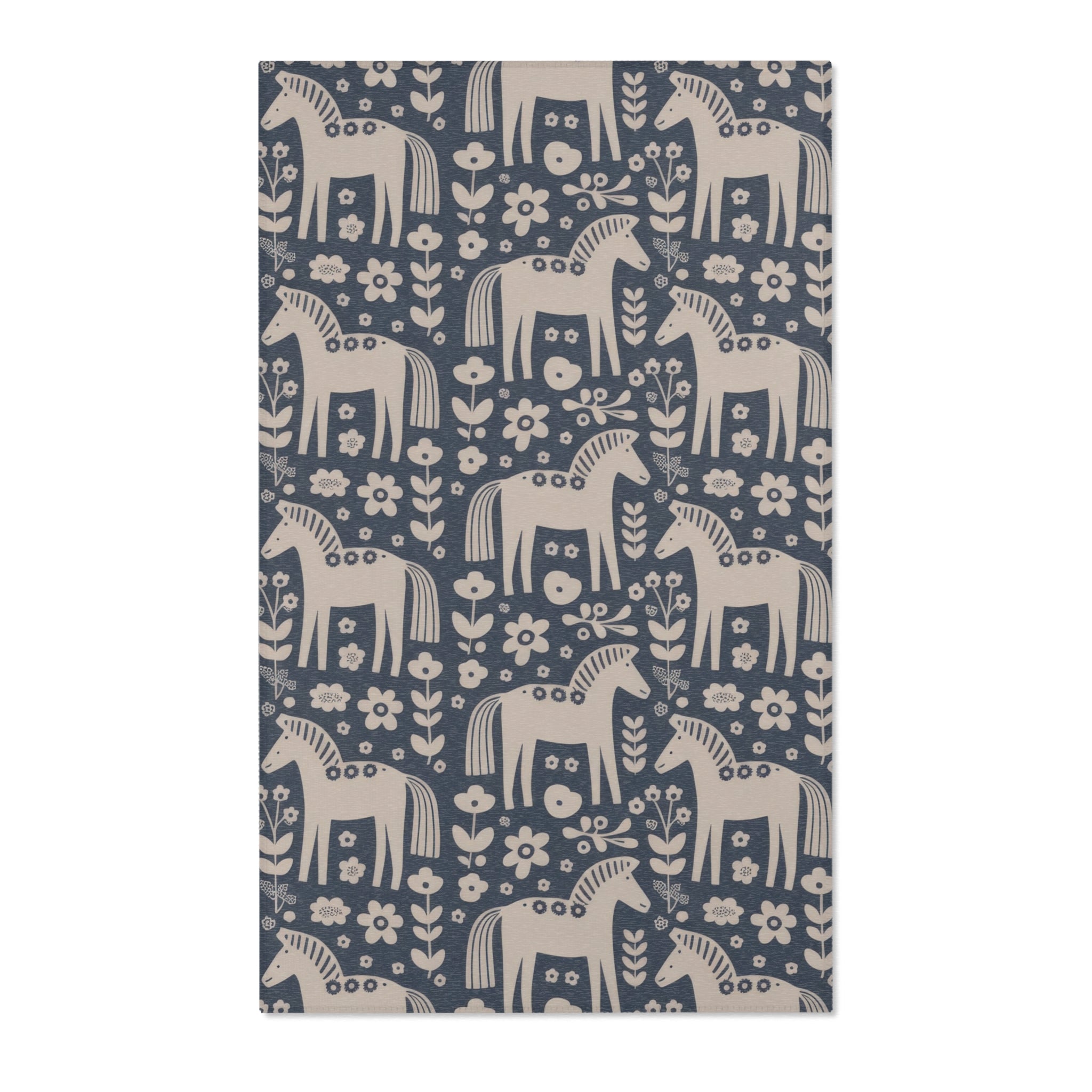 Scandinavian Dala Horse Pattern Area Rug | Folk Art Nordic Floral