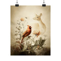 Woodland Cardinal and Doe Poster  | Nature Scene, Floral
