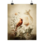Woodland Cardinal Doe Poster | Floral Nature Scene