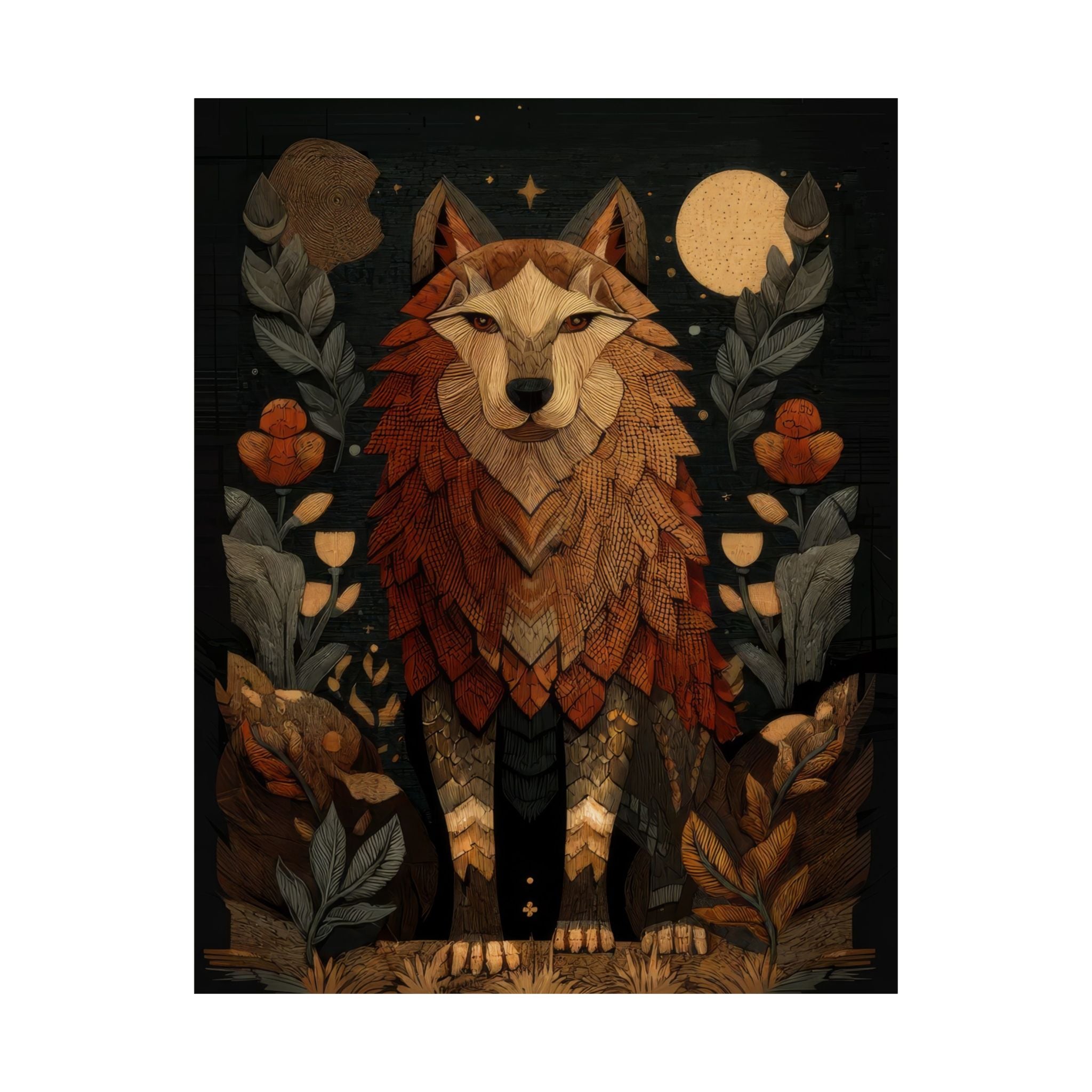 Ancestral Wolf Tapestry Print | Folk Woodland Wall Art