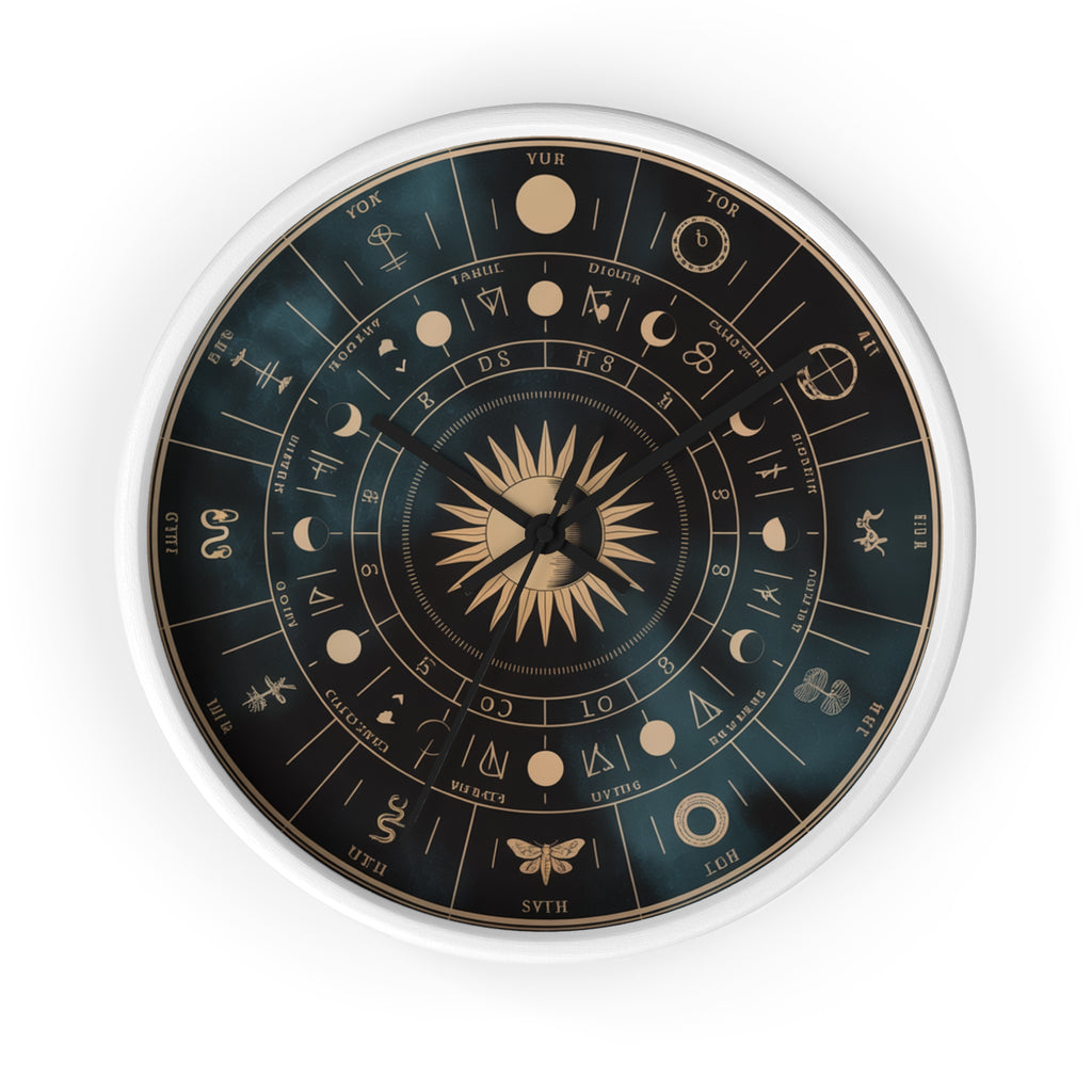 Eclipse Sun Occult Chart Wall Clock | Alchemical Glyphs, Antique Gold