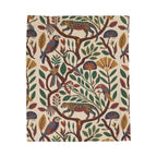 Jaguar and parrot botanical folk-art plush blanket front view