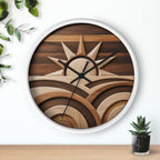 Geometric Sunrise Wall Clock | Marquetry-Style MCM Decor