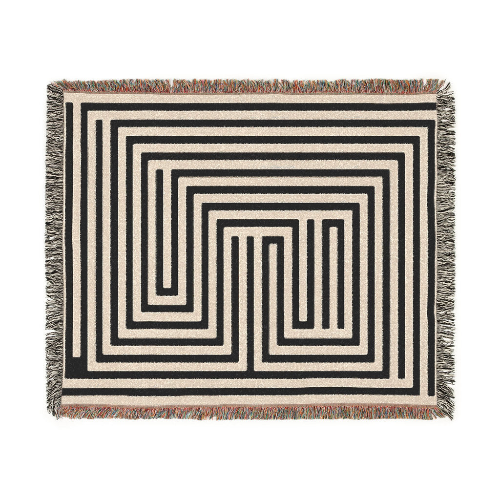 Abstract Geometric Maze Woven Blanket | Modern Minimalist Scandinavian Throw