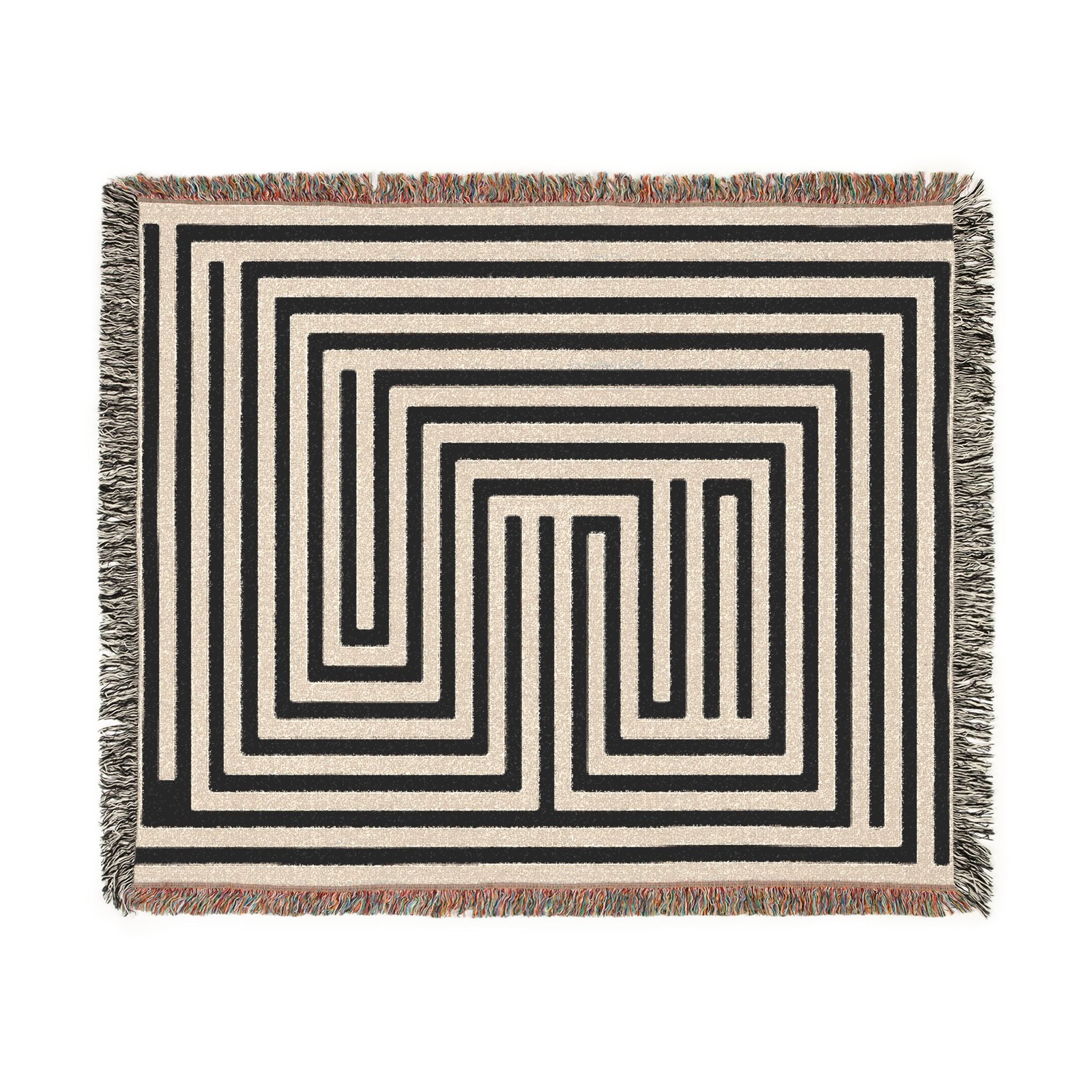 Abstract Geometric Maze Woven Blanket | Modern Minimalist Scandinavian Throw