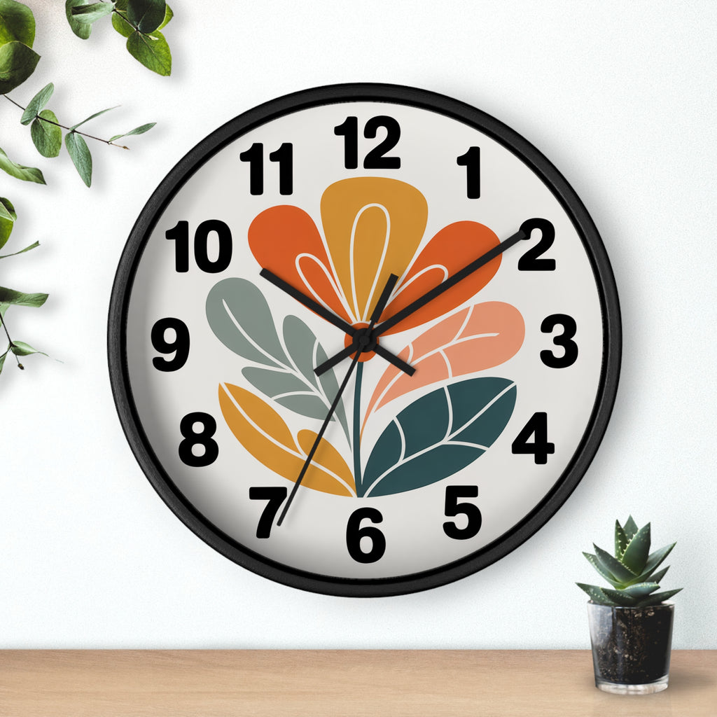 Mid-Century Graphic Flower Wall Clock | Scandinavian Retro Floral Clock