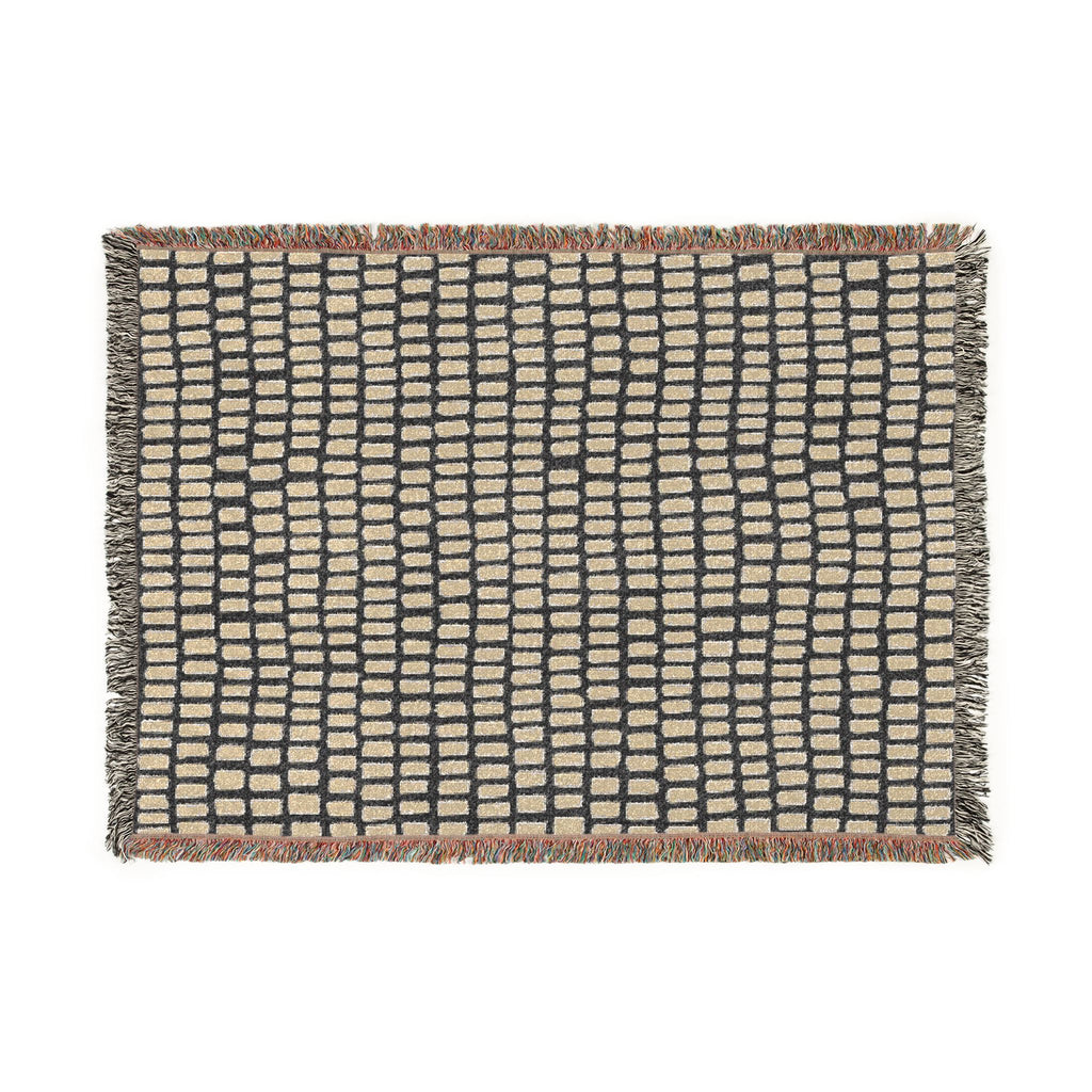 Black Cream Woven Throw Blanket, Cotton Couch Blanket, Dark Neutral Bed Throw, Minimalist Scandinavian Decor