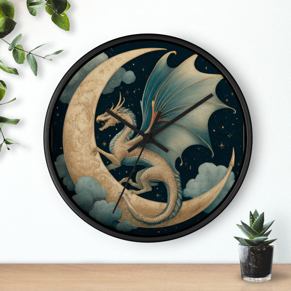Dragon Crescent Moon Wall Clock | Midnight Stars Emblem