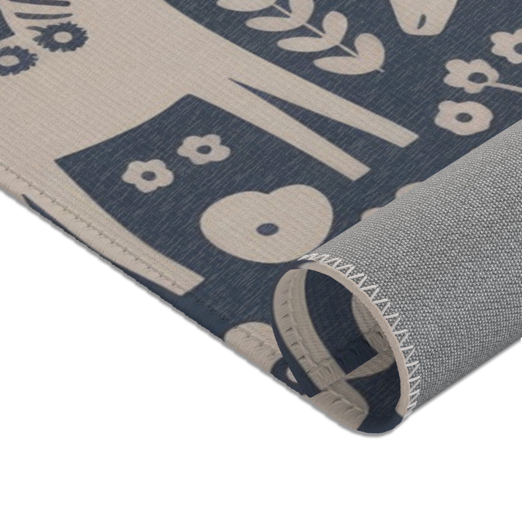 Scandinavian Dala Horse Pattern Area Rug | Folk Art Nordic Floral