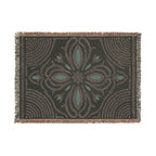 Boho Floral Medallion Woven Blanket | Southwestern Tile Pattern, Fringe Throw