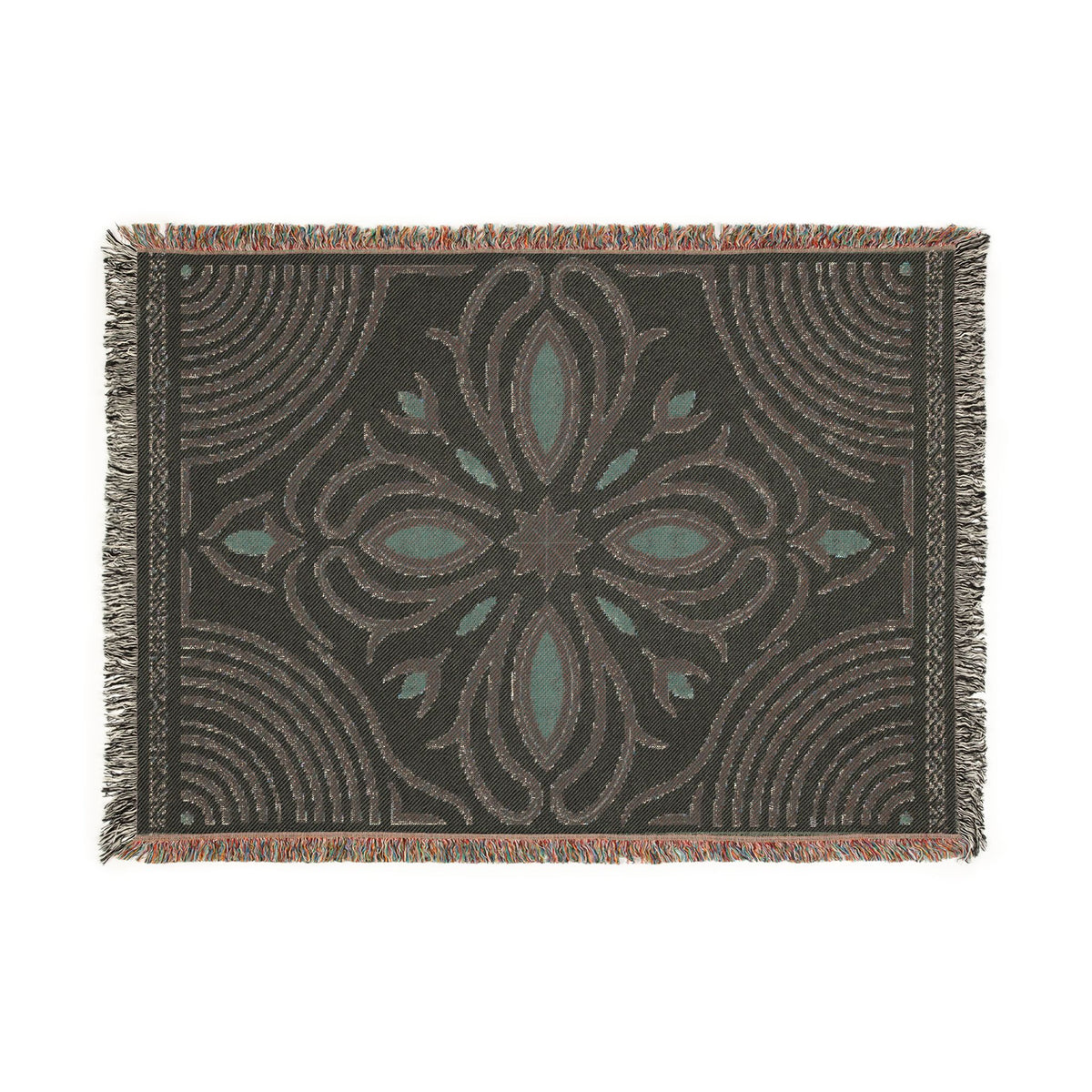 Boho Floral Medallion Woven Blanket | Southwestern Tile Pattern, Fringe Throw
