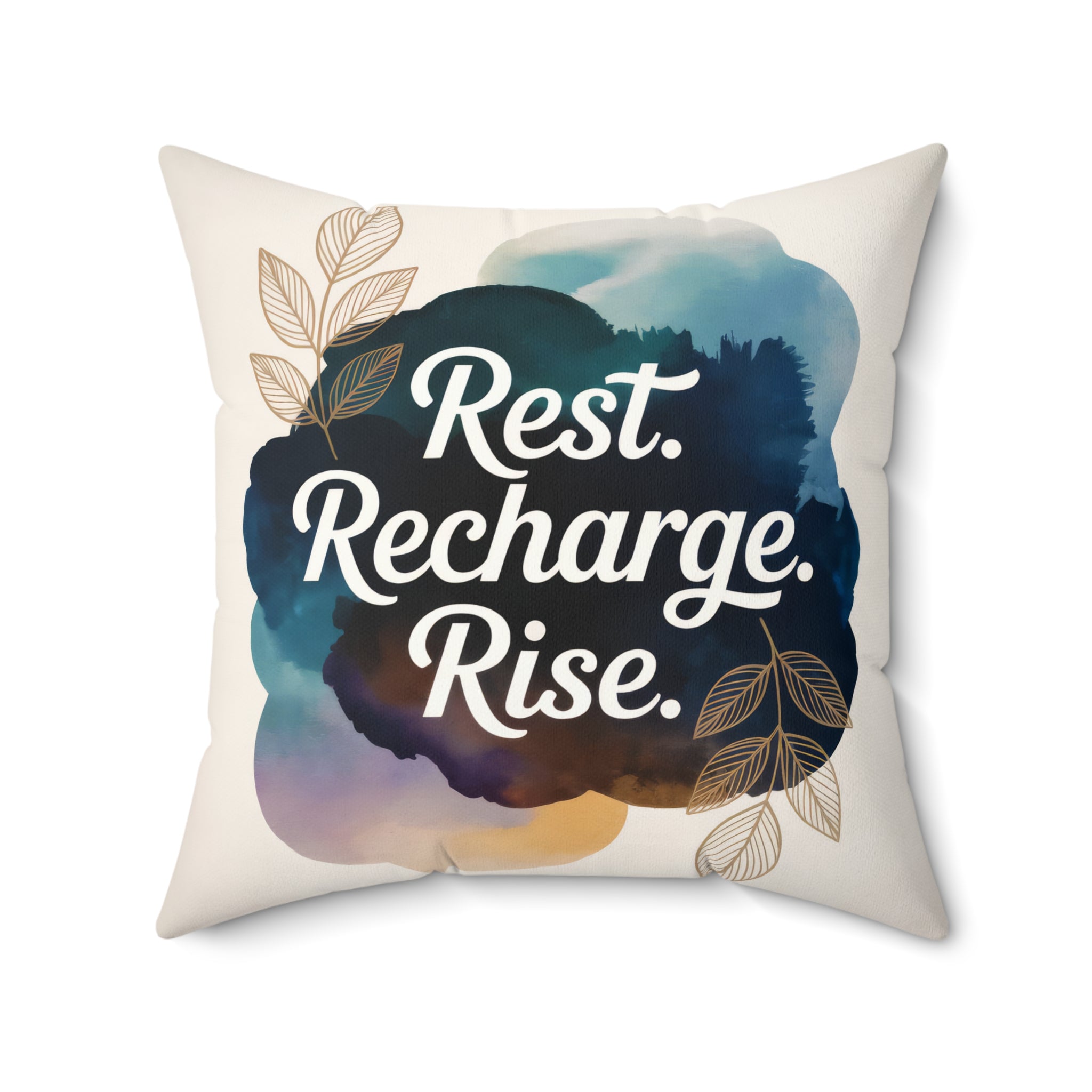Rest Recharge Rise motivational pillow