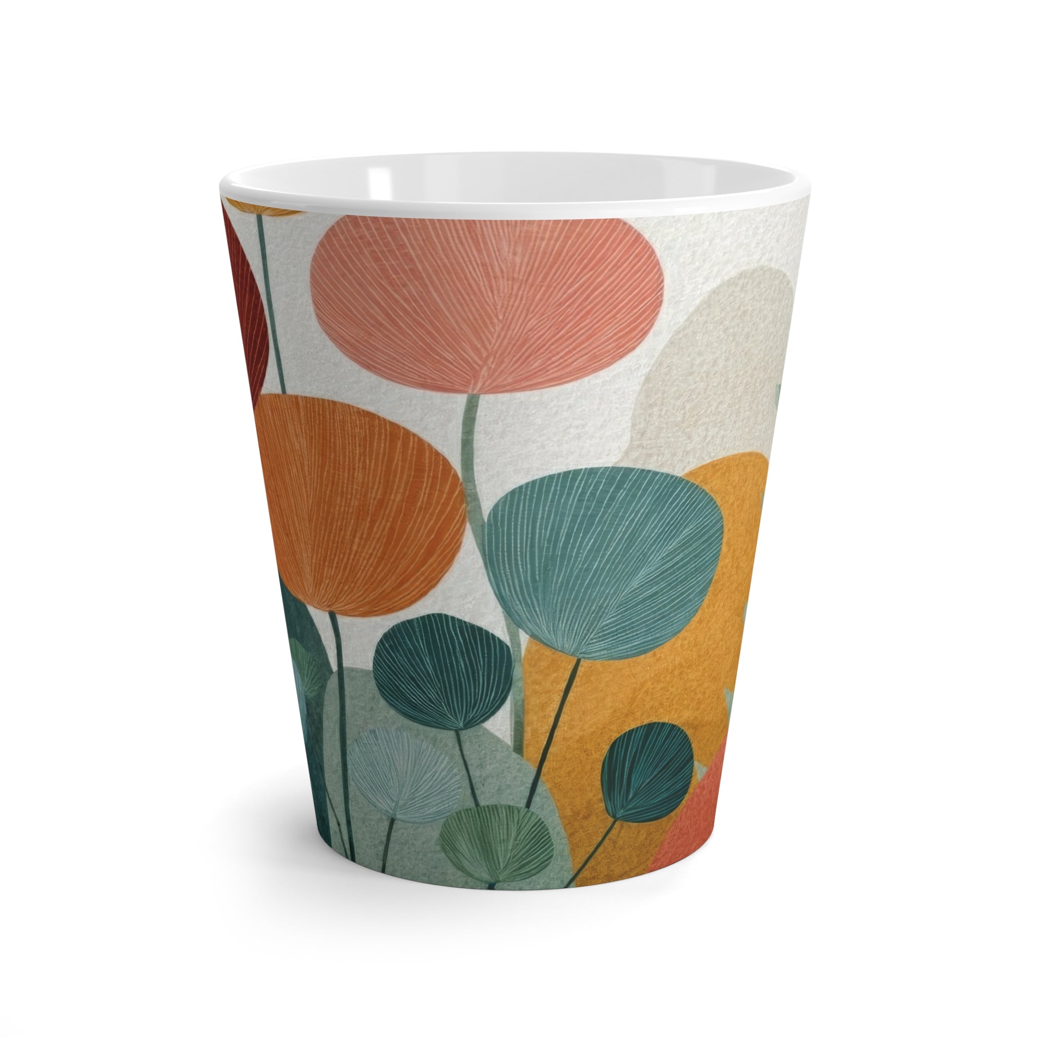 Mid-Century Modern Latte Mug, Retro Botanical Coffee Mug, Watercolor Floral Ceramic Mug"