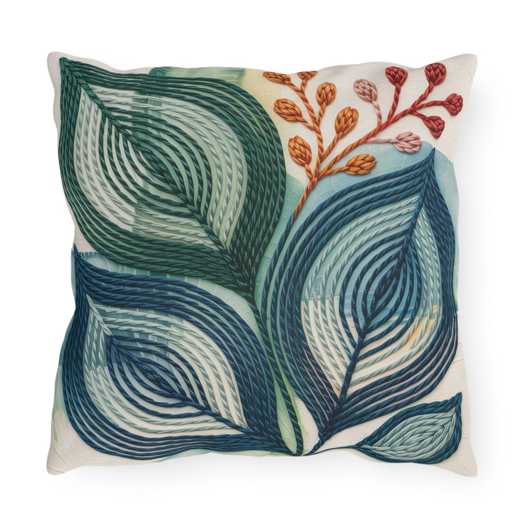 Abstract Teal Leaf Outdoor Pillow | Botanical Patio Decor