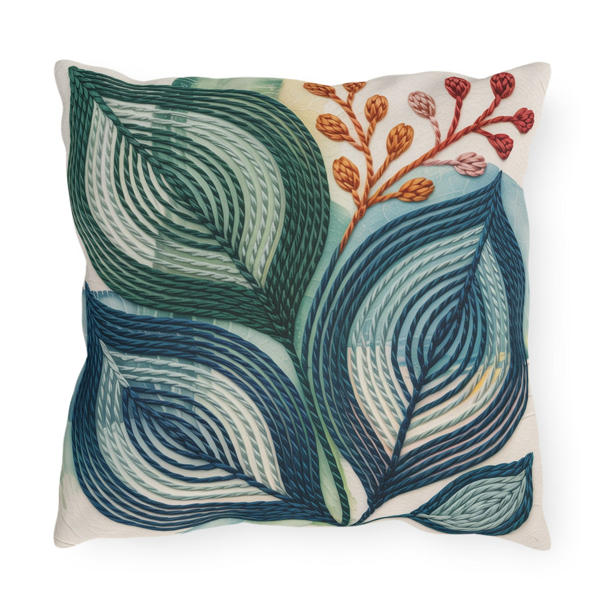 Abstract Teal Leaf Outdoor Pillow | Botanical Patio Decor