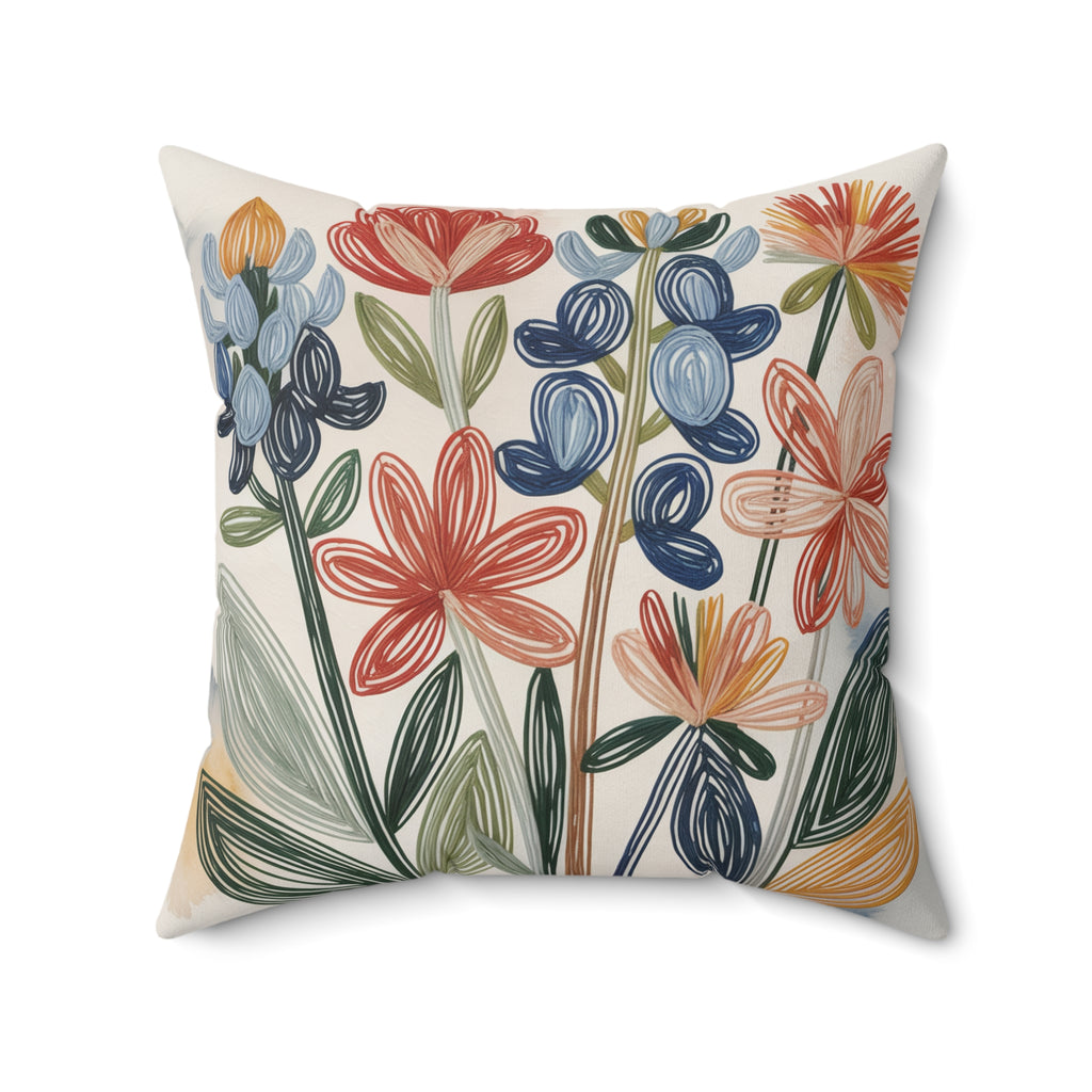 Texas Wildflower Throw Pillow | Bluebonnet Folk Floral