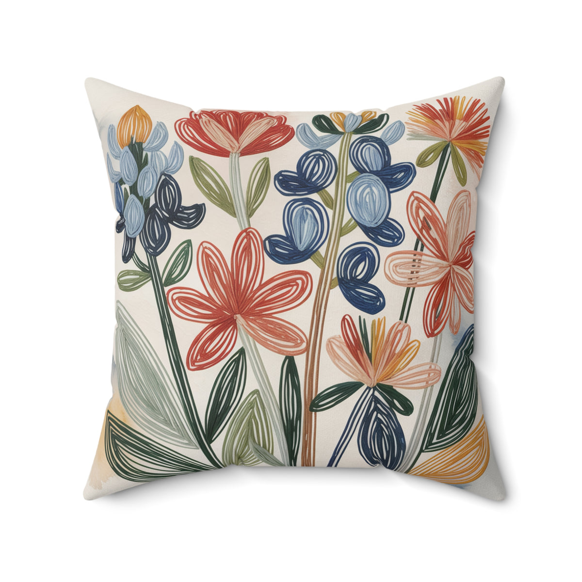 Texas Wildflower Throw Pillow | Bluebonnet Folk Floral