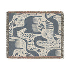 Scandinavian Horse Woven Blanket | Blue Nordic Folk Throw