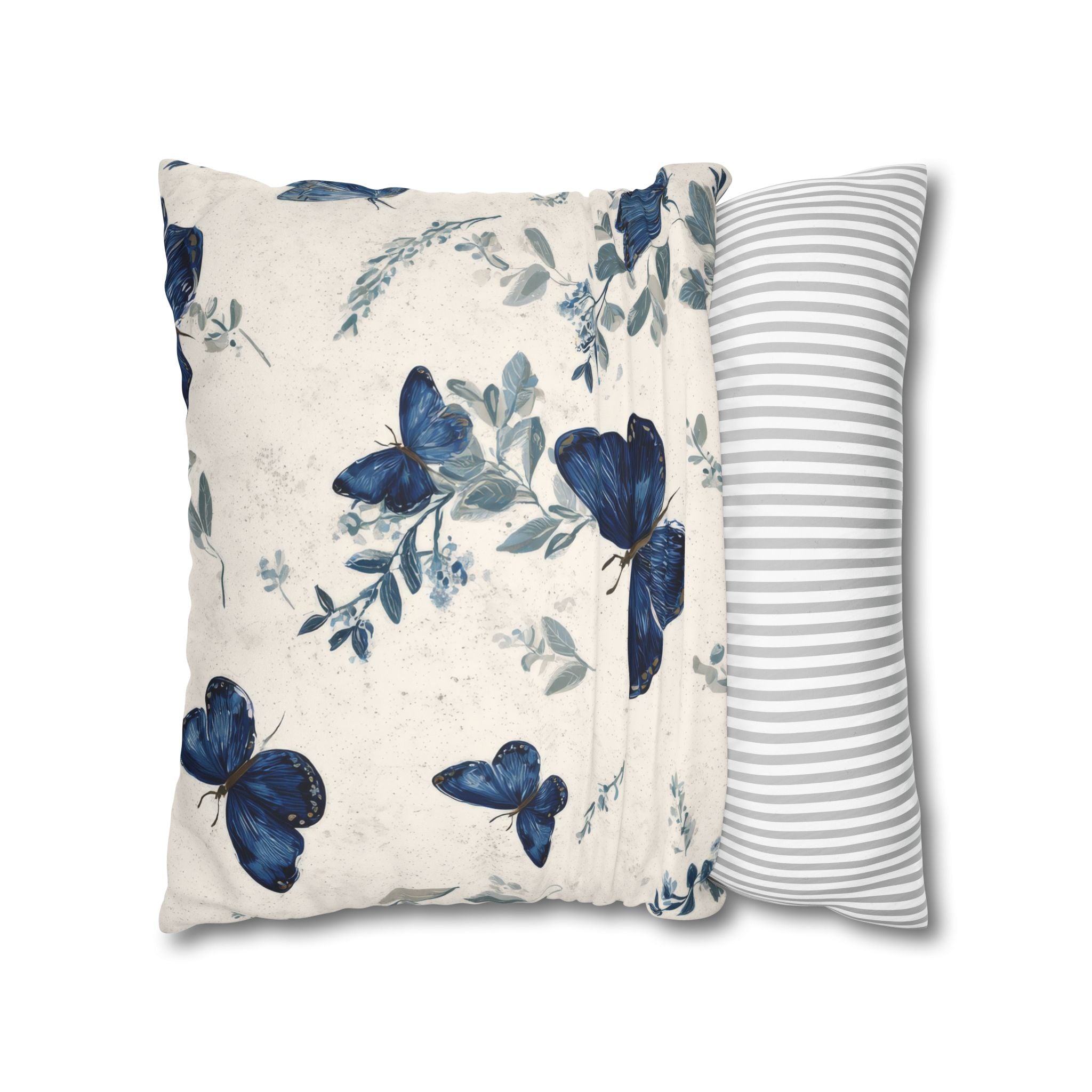 Blue Butterfly Botanical Faux Suede Pillowcase | Sapphire Cobalt Butterflies