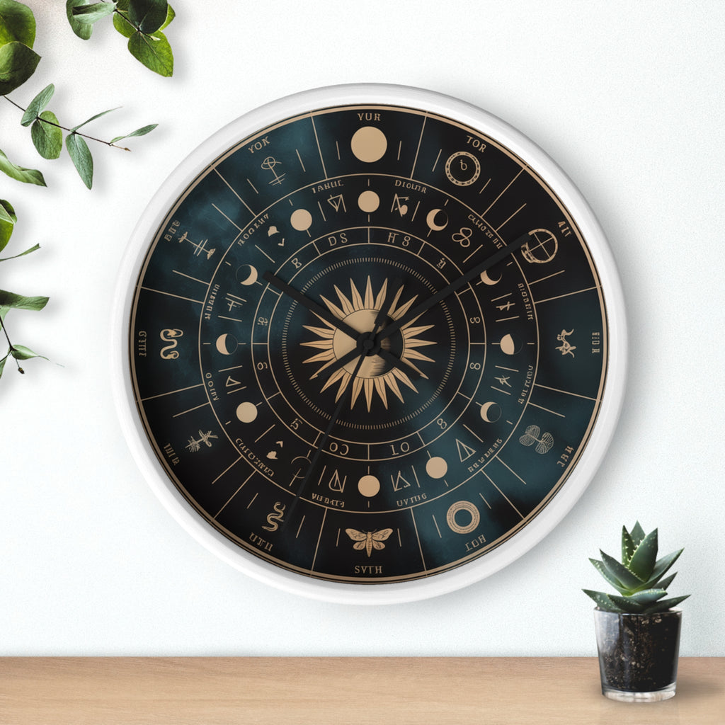 Eclipse Sun Occult Chart Wall Clock | Alchemical Glyphs, Antique Gold