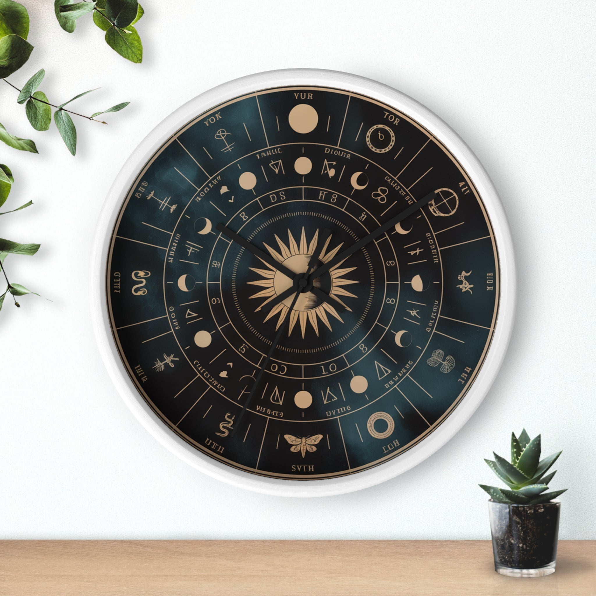 Eclipse Sun Occult Chart Wall Clock | Alchemical Glyphs, Antique Gold