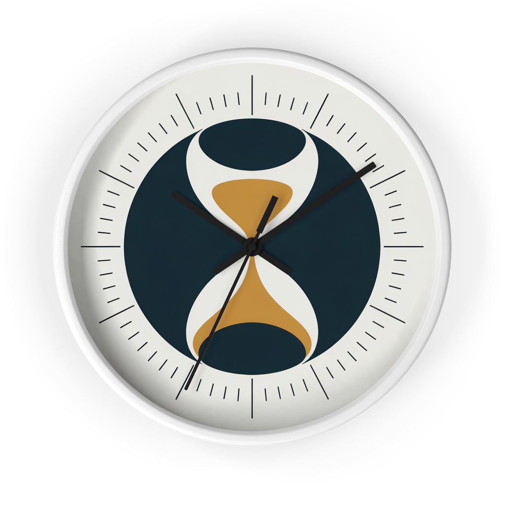 Mid Century Modern Clock | Atomic Retro Minimalist Hourglass Wall Clock | Navy & Gold