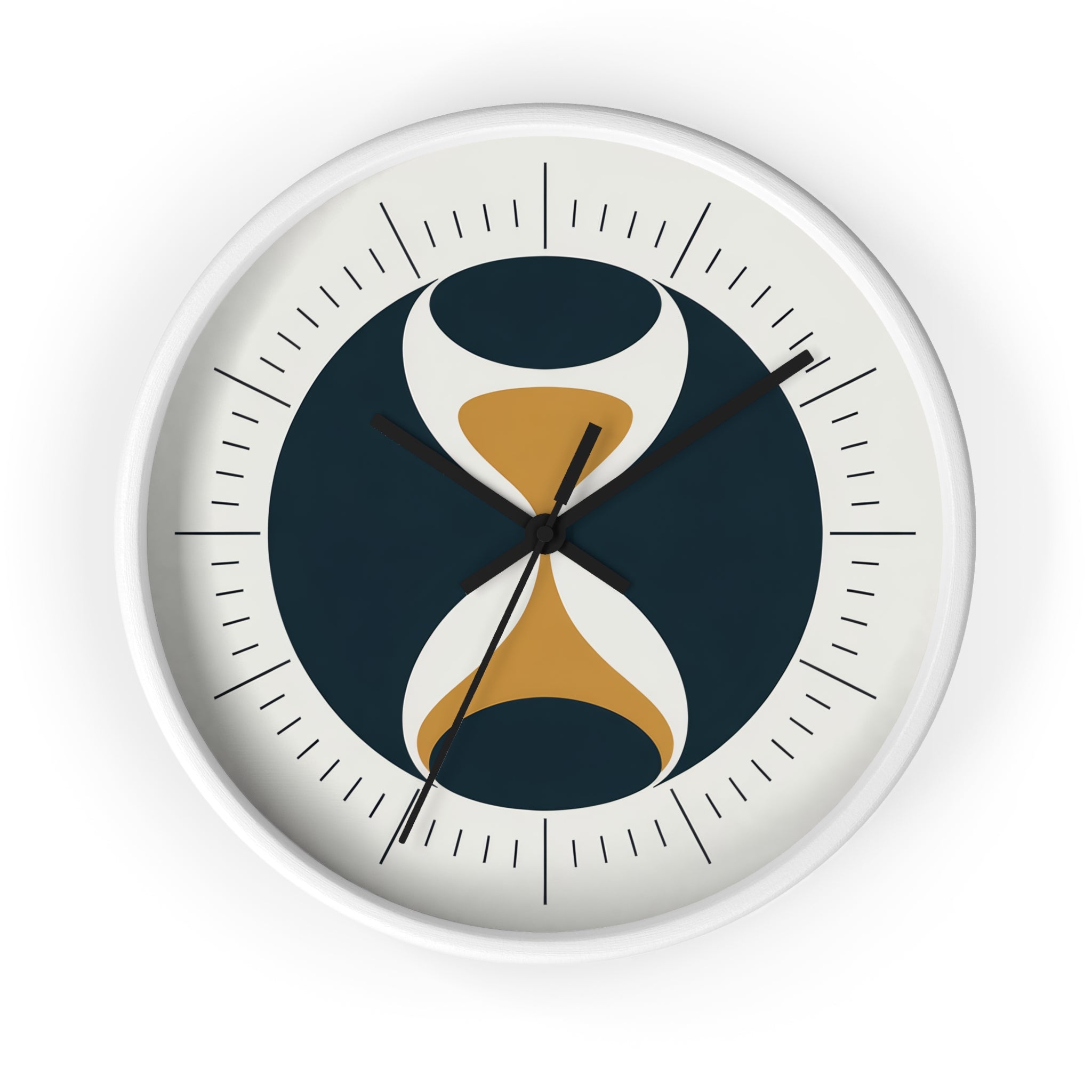 Mid Century Modern Clock | Atomic Retro Minimalist Hourglass Wall Clock | Navy & Gold