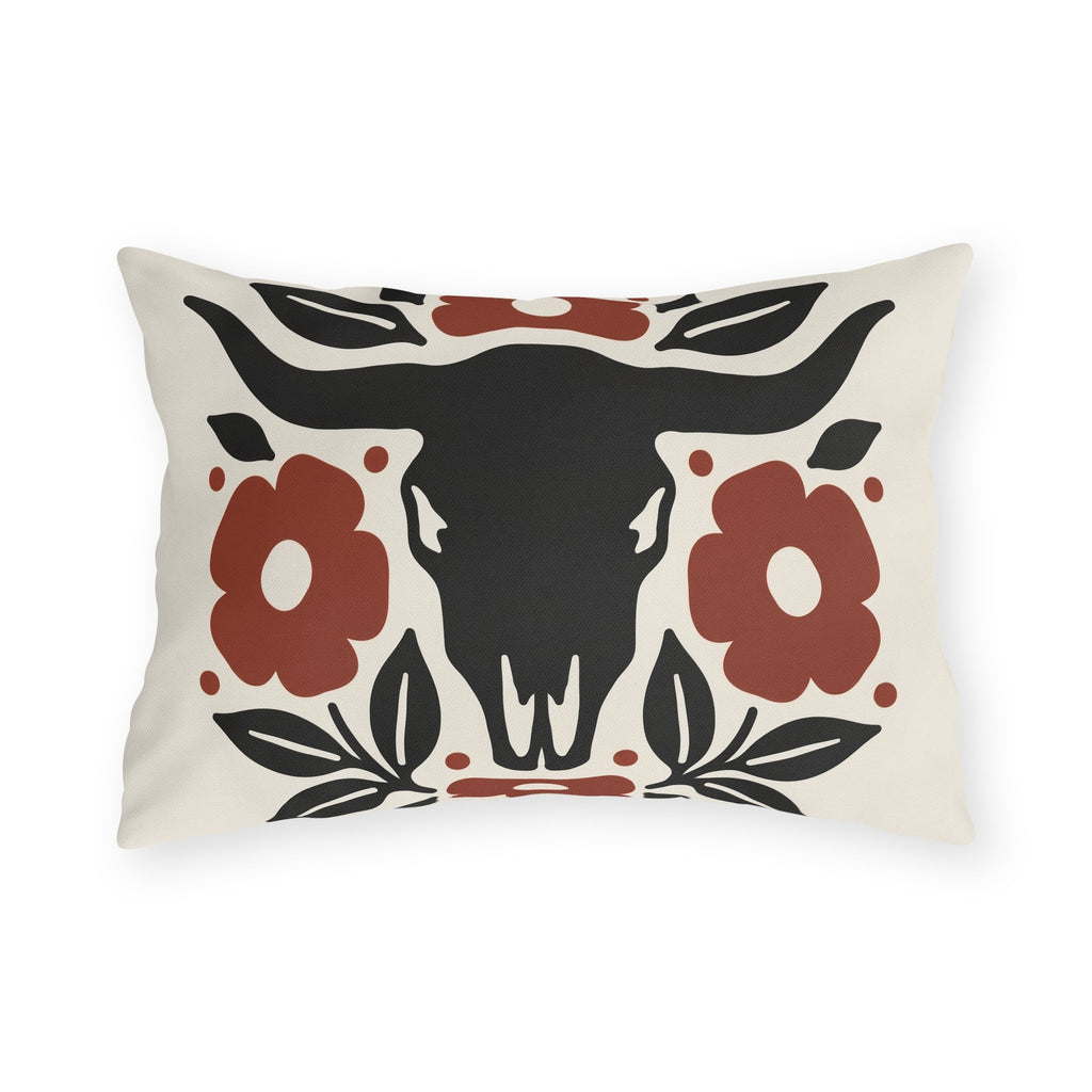Longhorn Floral Outdoor Lumbar Pillow | Western Fall Decor