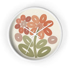 Retro Botanical Flower Wall Clock | Coral Terracotta Sage