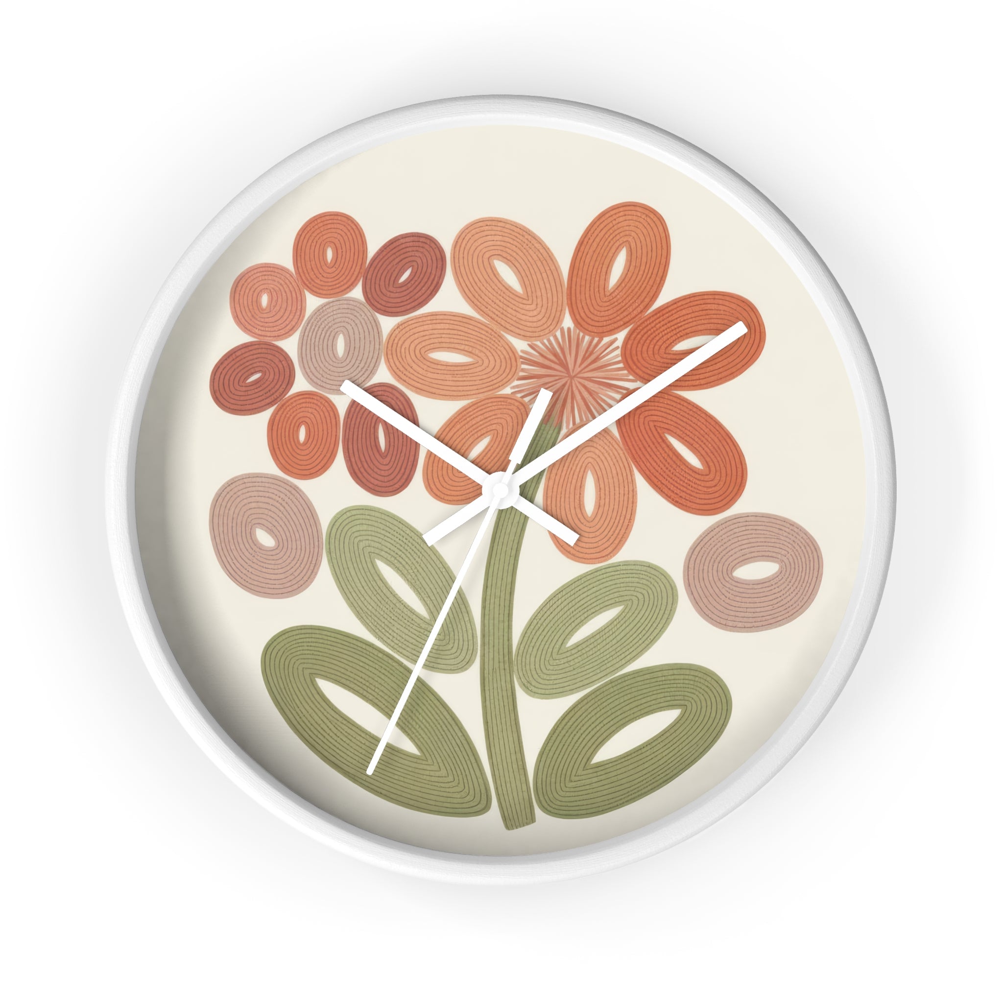 Mid Century Modern Clock, Retro Botanical Flower, Abstract Floral Kitchen Clock, Scandinavian Boho Home Decor