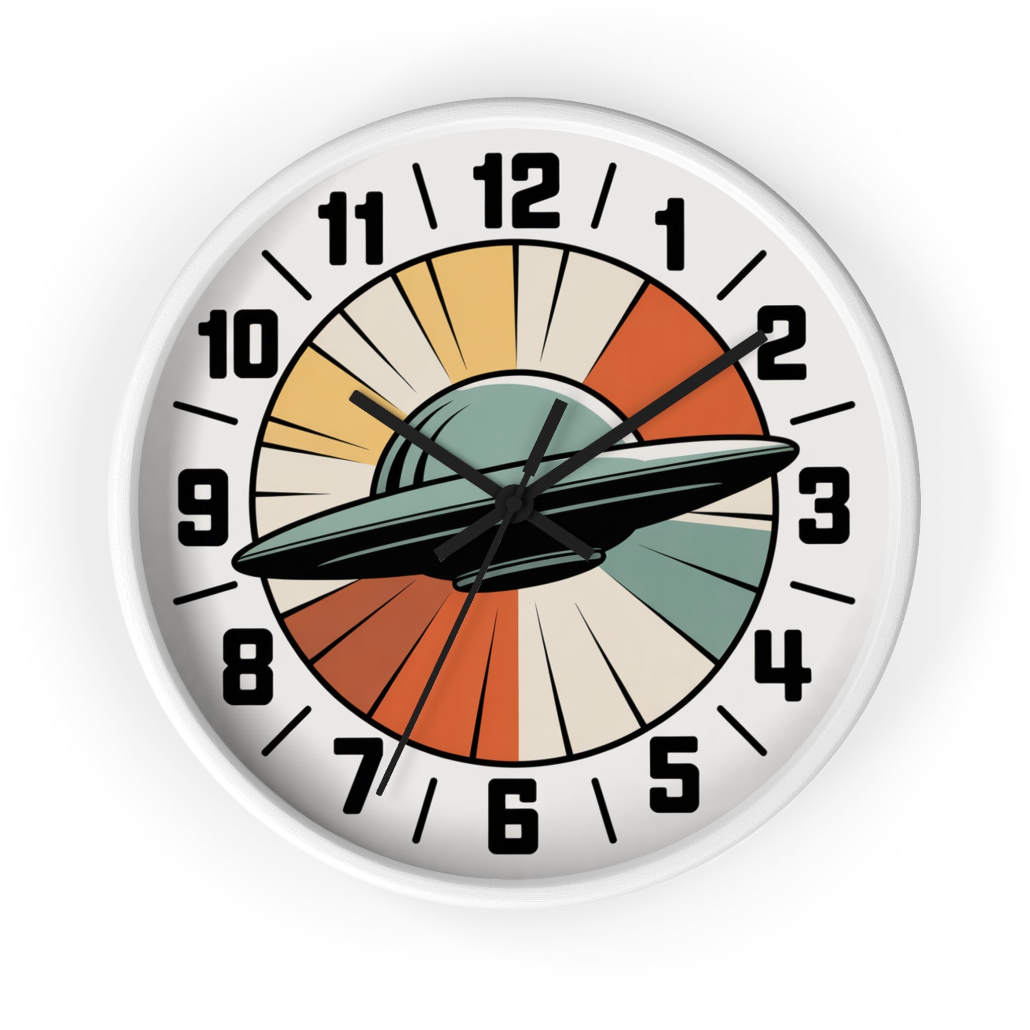 Mid Century Modern Clock, Retro UFO Wall Clock, Space Age Sunburst Dial, 1950s Flying Saucer Decor, Atomic Sci Fi Wall Art