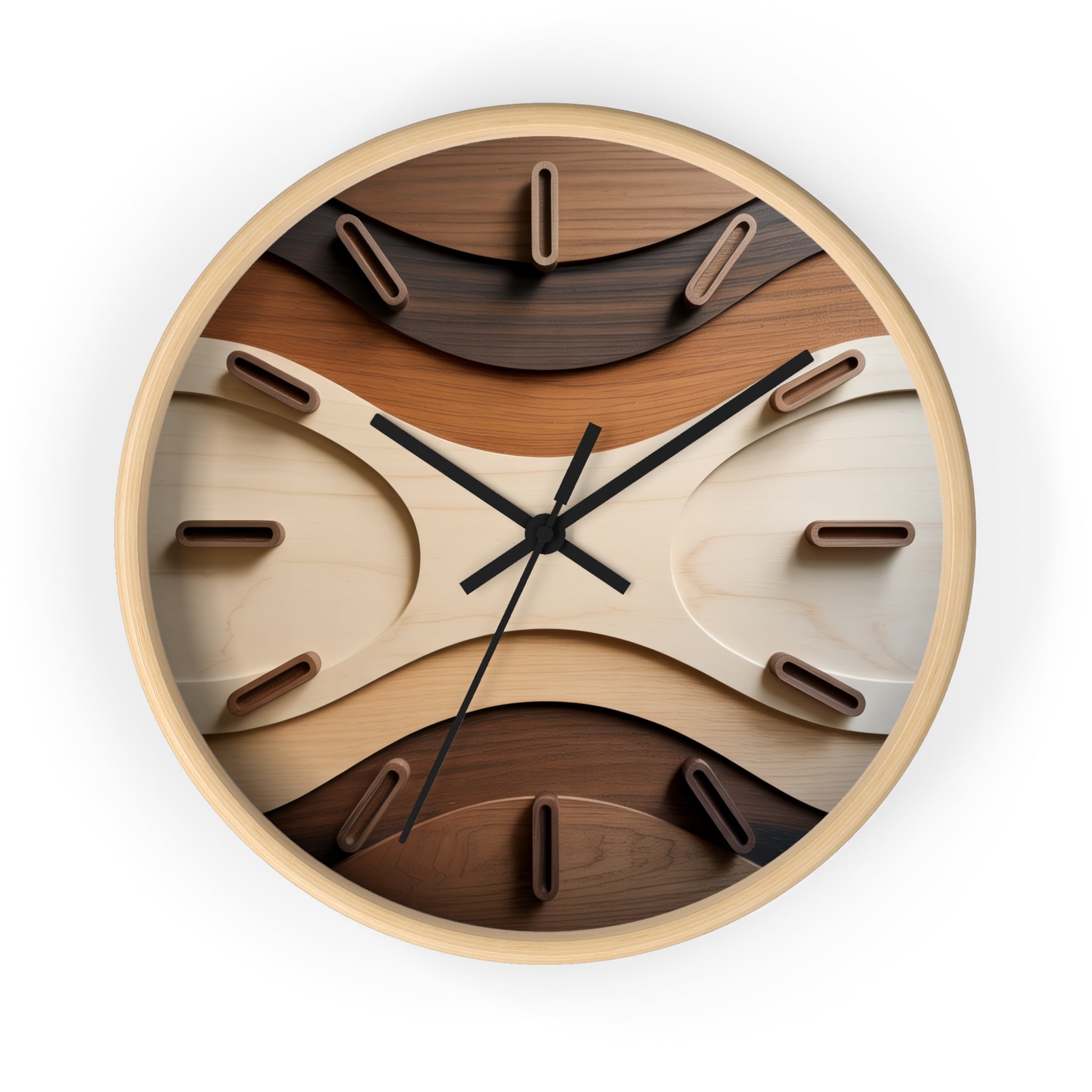 Mid Century Modern Clock Face Design, Geometric Starburst Artwork, Marquetry-Style Pattern, Neutral Scandinavian Decor