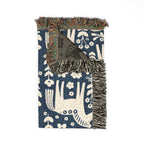 Scandinavian Dala Horse Woven Throw Blanket  | Nordic Folk Art Throw