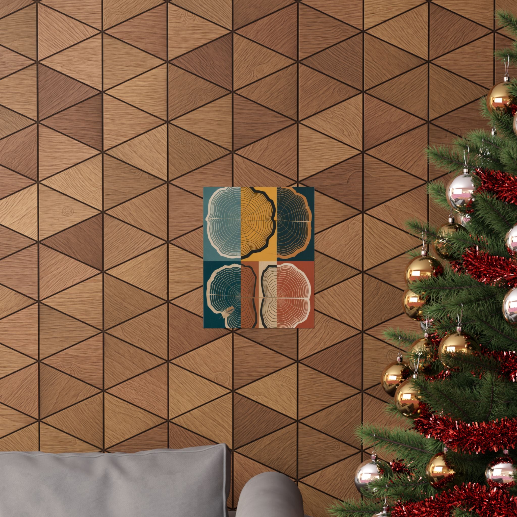 Tree Ring Abstract Art Print | Mid Century Modern Geometric Poster | Growth Rings Wall Art | Japandi Teal Mustard Retro Nature Decor