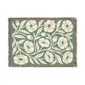 Botanical Floral Pattern Woven Blanket | Green Sage Cream Flower Throw