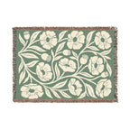 Botanical Floral Pattern Woven Blanket | Green Sage Cream Flower Throw