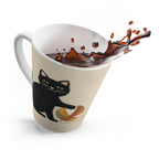 Folk Black Cat with Yarn Latte Mug | Appliqué-Style Embroidery Look