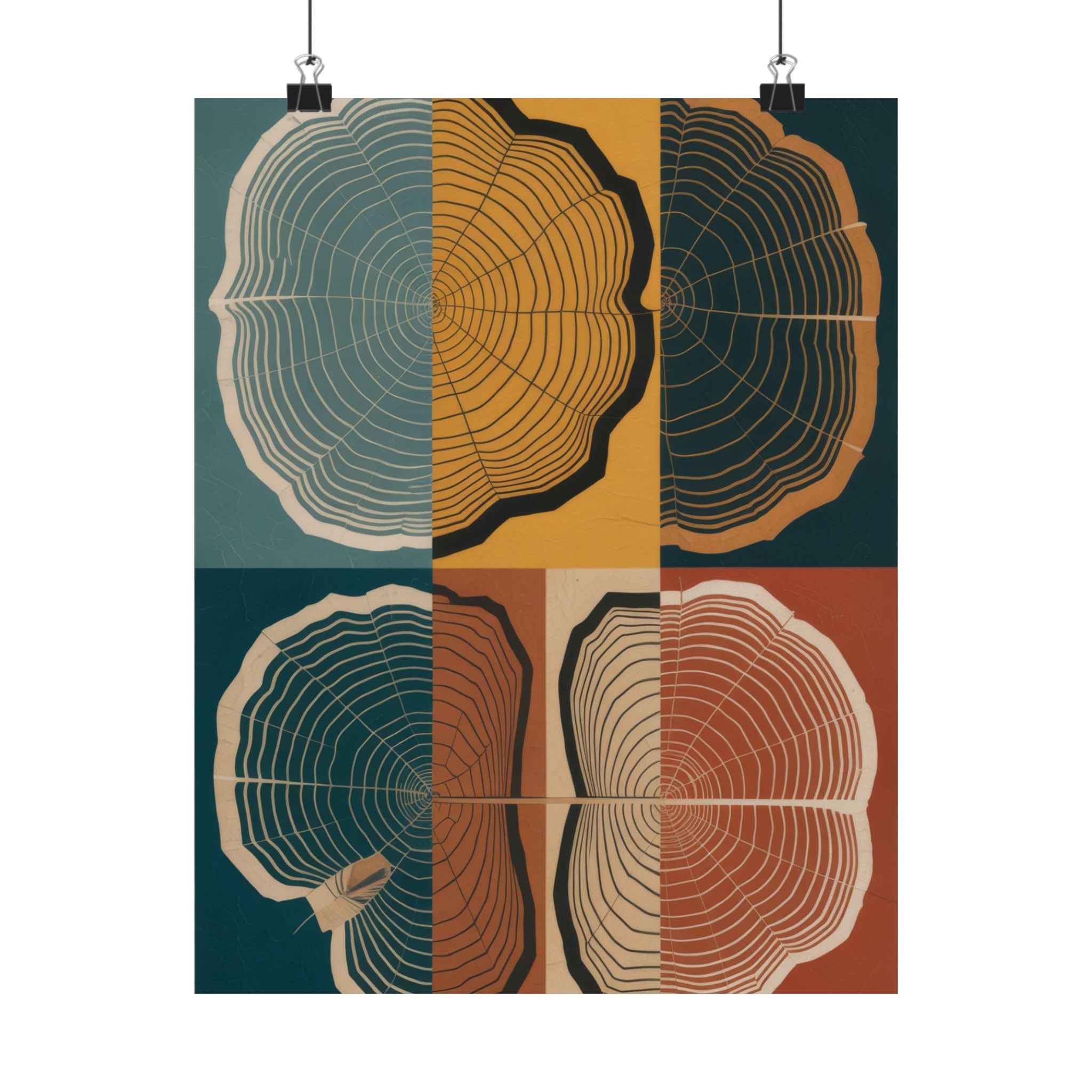 Tree Ring Abstract Art Print | Mid Century Modern Geometric Poster | Growth Rings Wall Art | Japandi Teal Mustard Retro Nature Decor