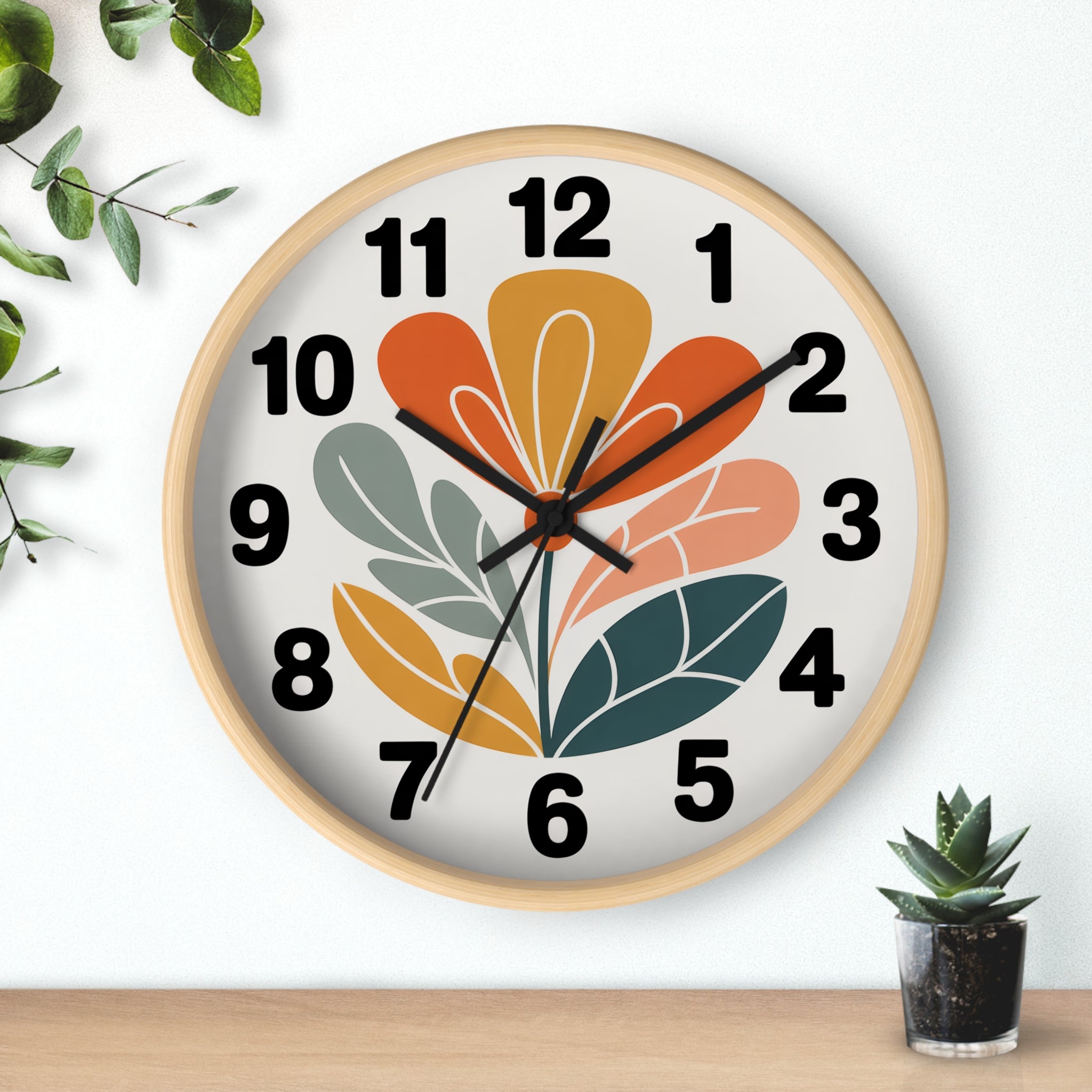 Mid-Century Graphic Flower Wall Clock | Scandinavian Retro Floral Clock
