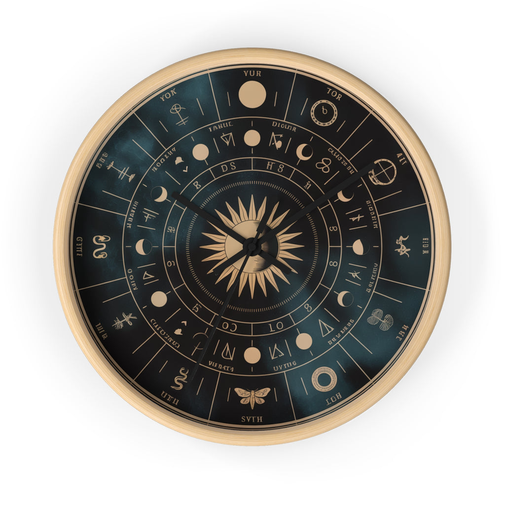 Eclipse Sun Occult Chart Wall Clock | Alchemical Glyphs, Antique Gold