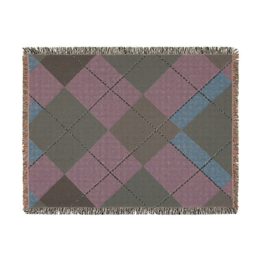 Teal Burgundy Argyle Woven Blanket | Geometric Plaid Throw