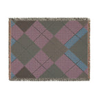 Teal Burgundy Argyle Woven Blanket | Geometric Plaid Throw