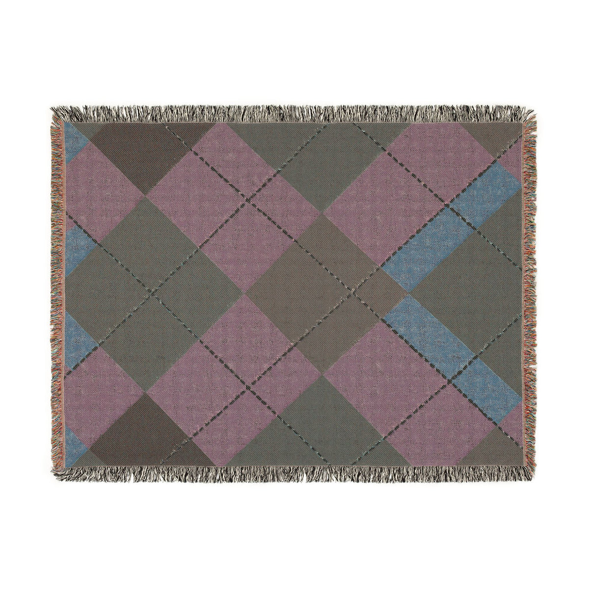Teal Burgundy Argyle Woven Blanket | Geometric Plaid Throw