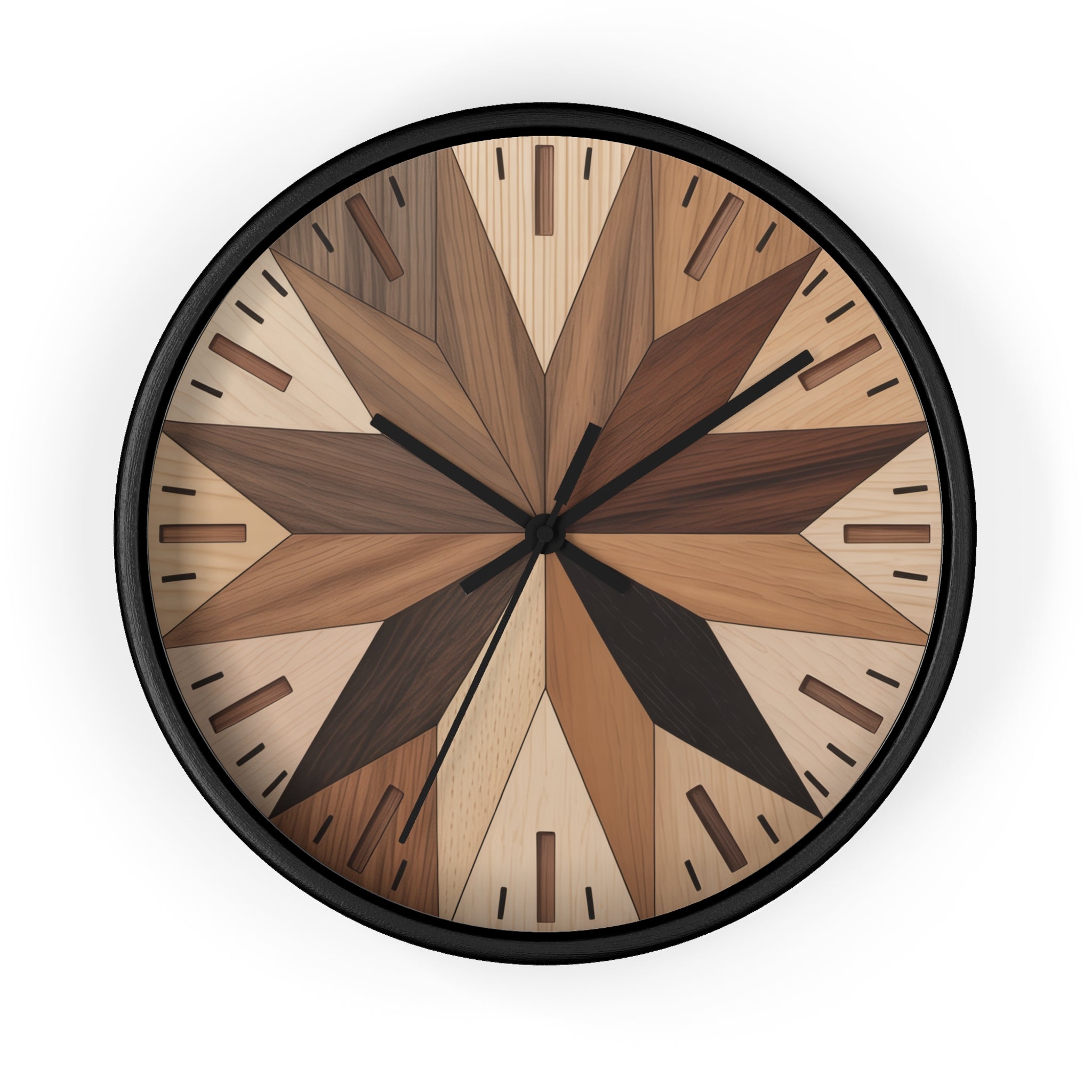 Mid Century Modern Clock Face Design, Maple Leaf Pattern, Marquetry-Style Pattern, Neutral Scandinavian Decor