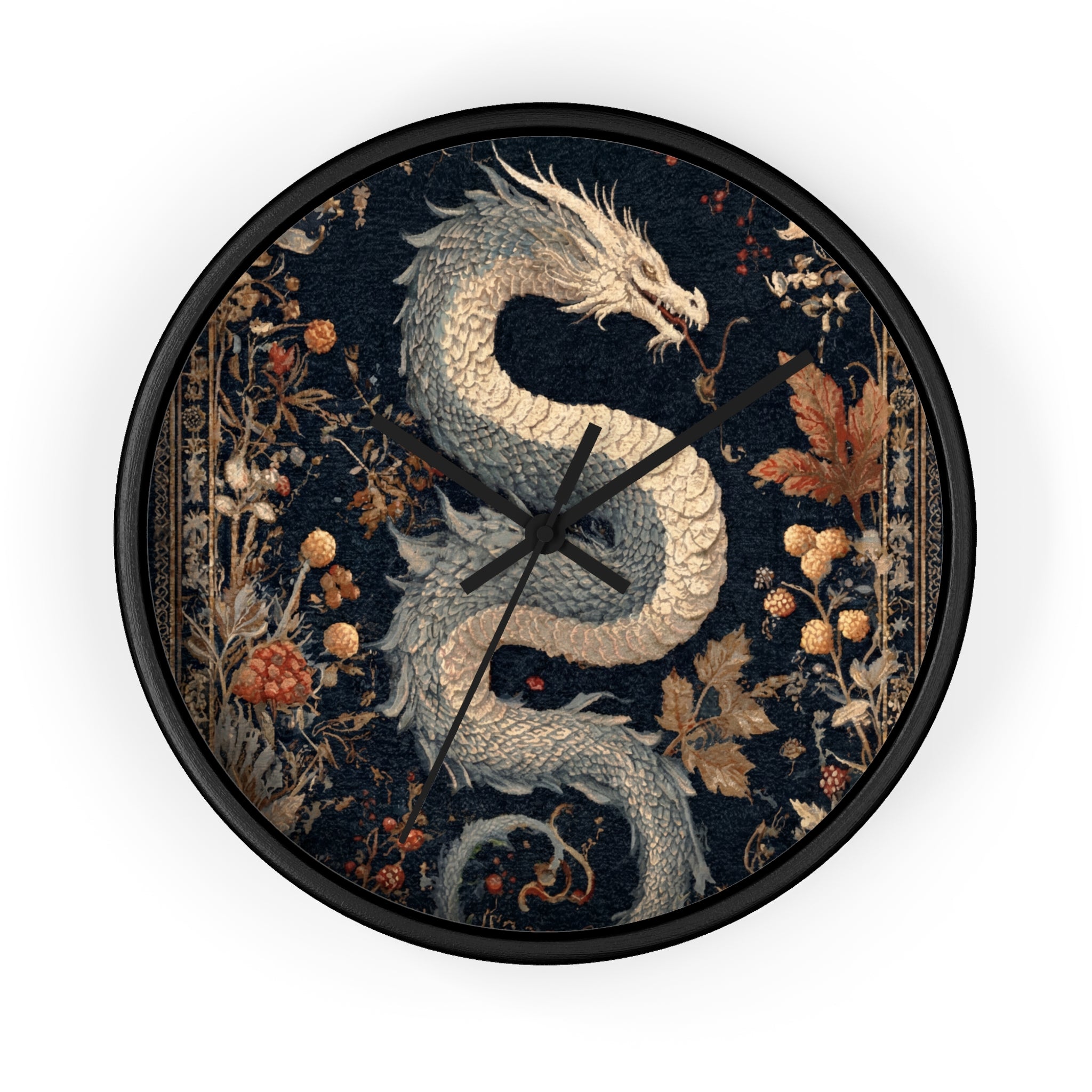 Botanical Dragon Tapestry Clock | Dark Academia Cottage Goth Decor