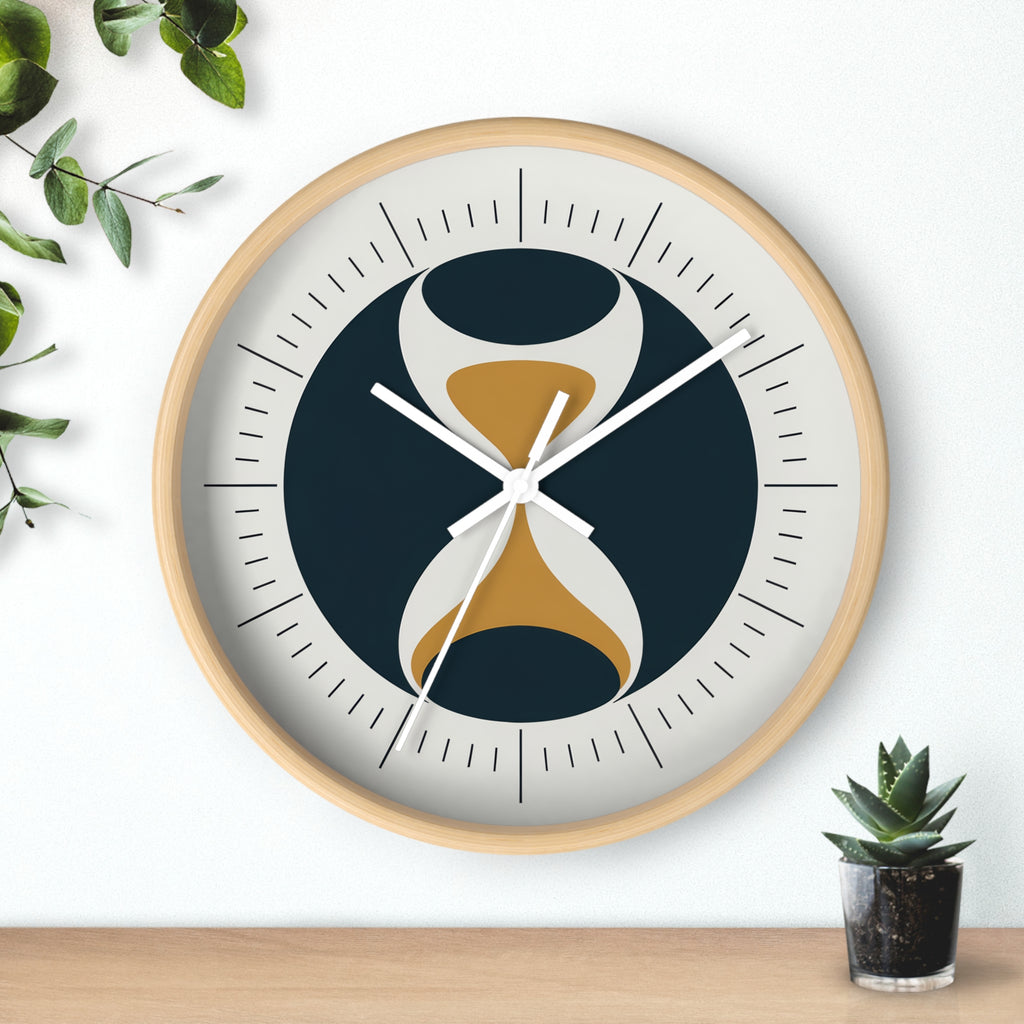 Mid Century Modern Clock | Atomic Retro Minimalist Hourglass Wall Clock | Navy & Gold