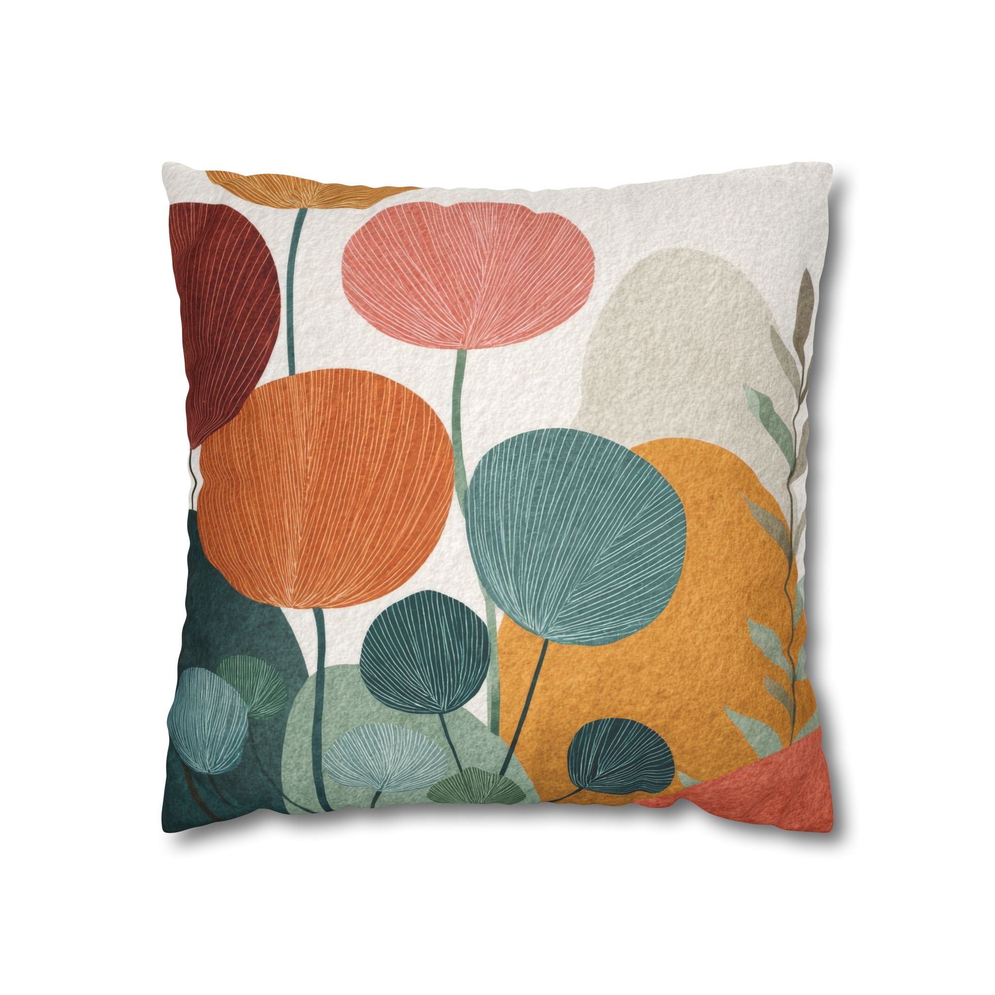 Copy of Mid-Century Watercolor Botanical Faux Suede Square Pillowcase